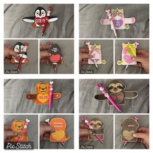 Cute Animal Themed Kids Valentine Day Set cards with homemade brace - Multicolor